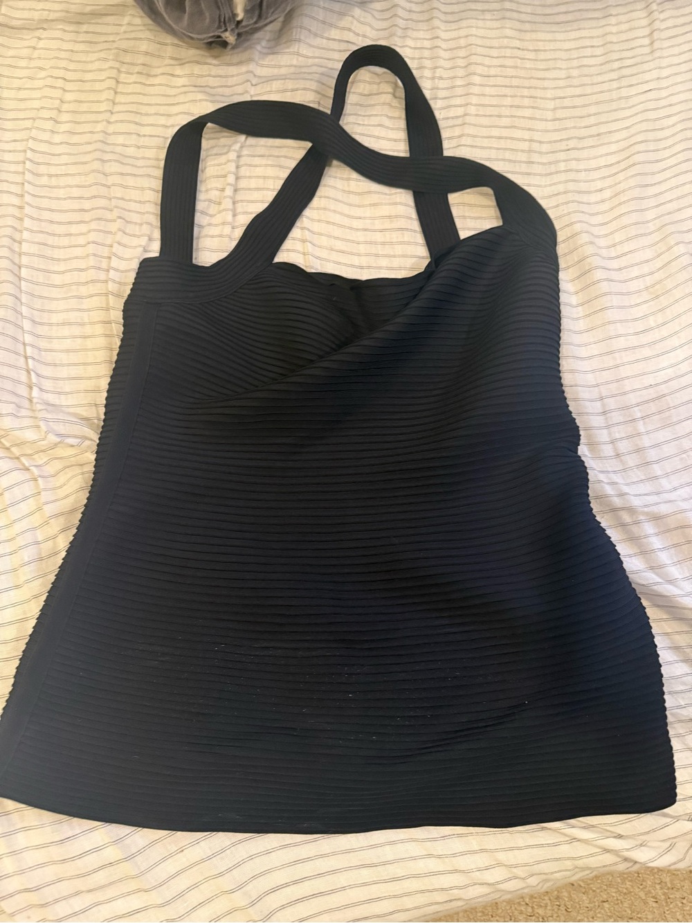 Gucci Black Ribbed Cross-Strap Tank Top-Vintage